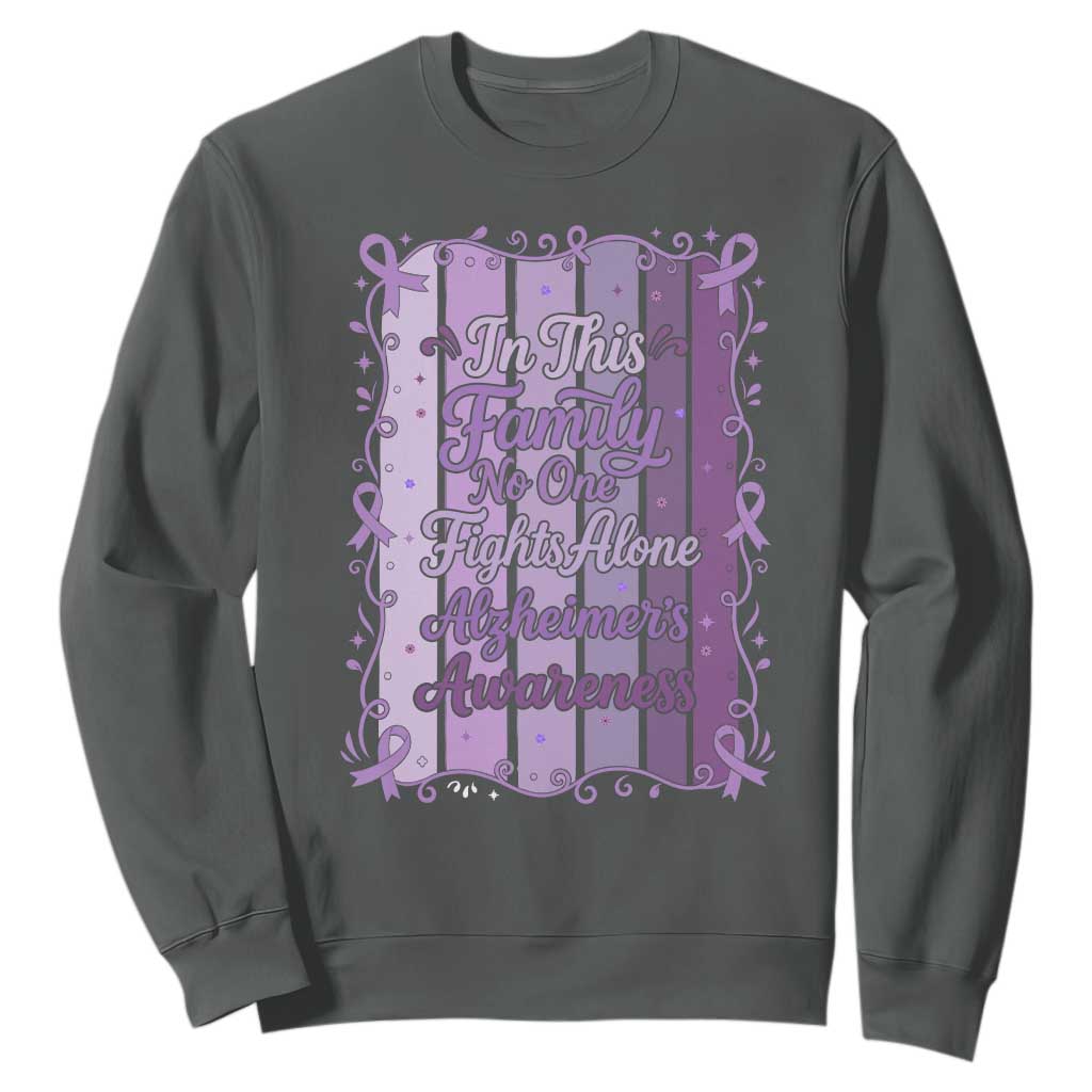 Purple Ribbon Alzheimers Caregiver Squad Gift Sweatshirt In This Family We Support Together