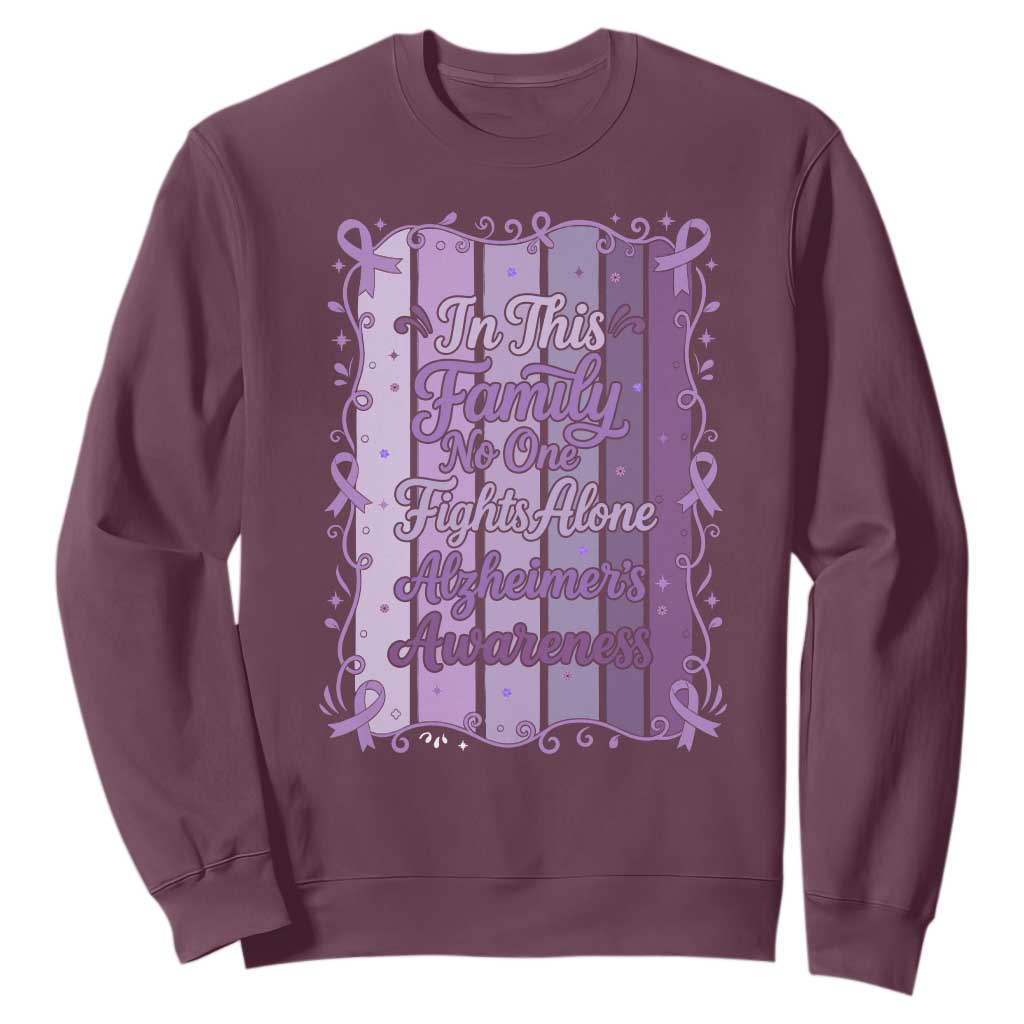 Purple Ribbon Alzheimers Caregiver Squad Gift Sweatshirt In This Family We Support Together