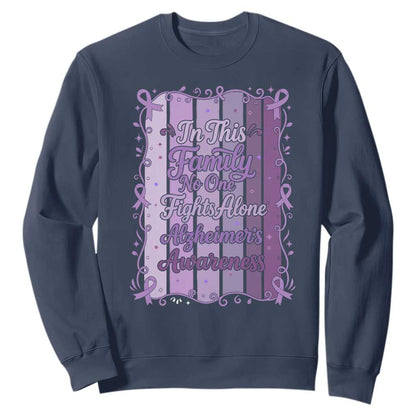 Purple Ribbon Alzheimers Caregiver Squad Gift Sweatshirt In This Family We Support Together