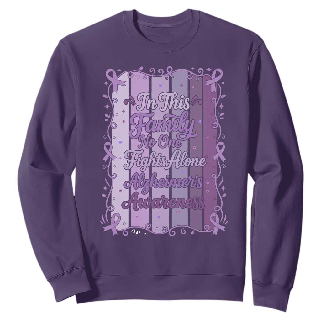 Purple Ribbon Alzheimers Caregiver Squad Gift Sweatshirt In This Family We Support Together