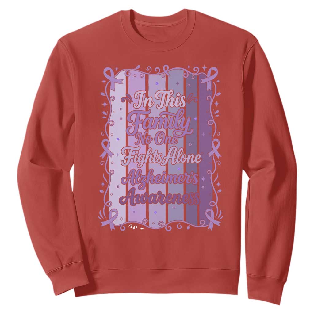 Purple Ribbon Alzheimers Caregiver Squad Gift Sweatshirt In This Family We Support Together