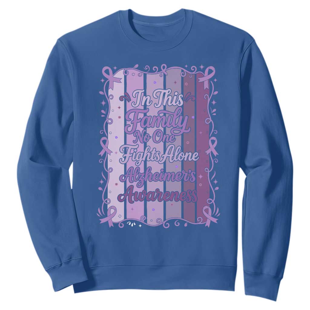 Purple Ribbon Alzheimers Caregiver Squad Gift Sweatshirt In This Family We Support Together