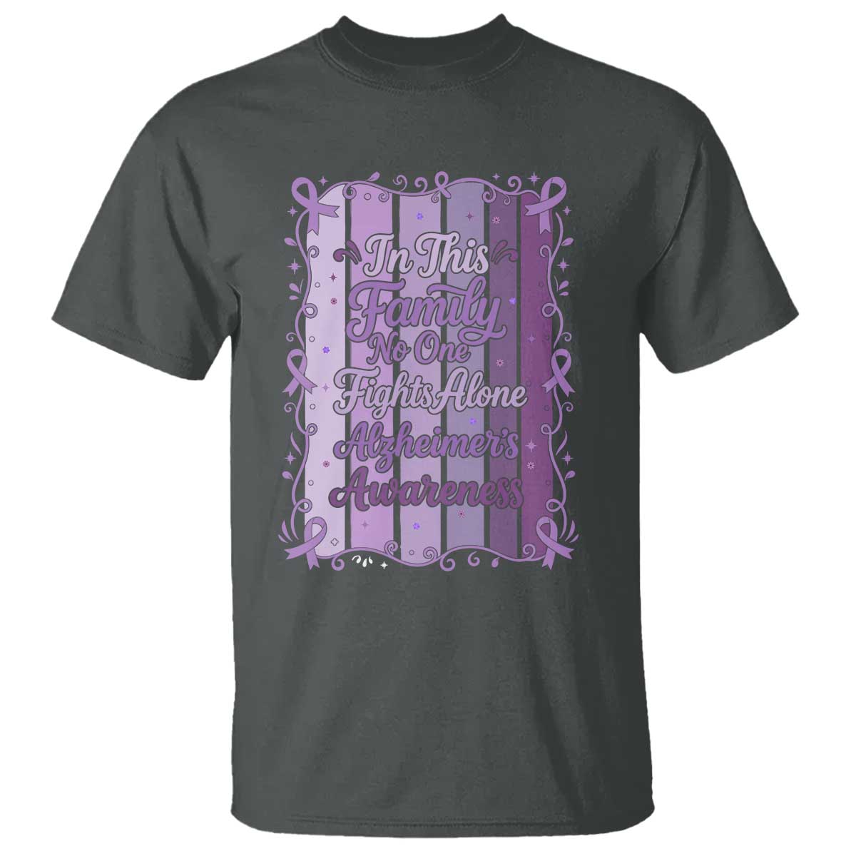 Purple Ribbon Alzheimers Caregiver Squad Gift T Shirt In This Family We Support Together