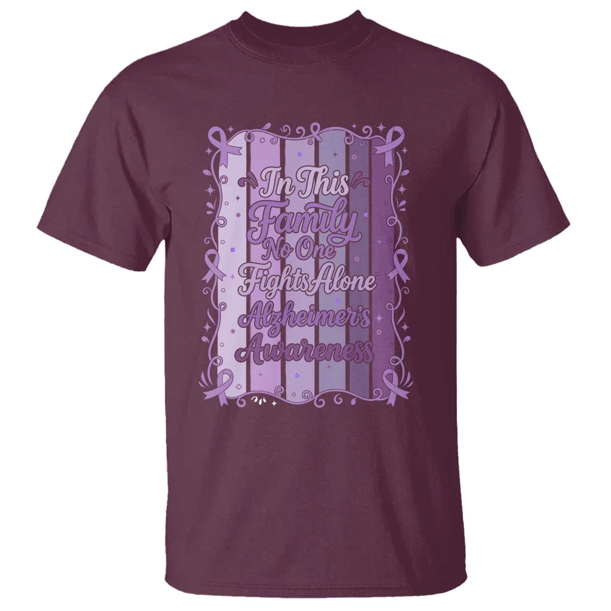 Purple Ribbon Alzheimers Caregiver Squad Gift T Shirt In This Family We Support Together