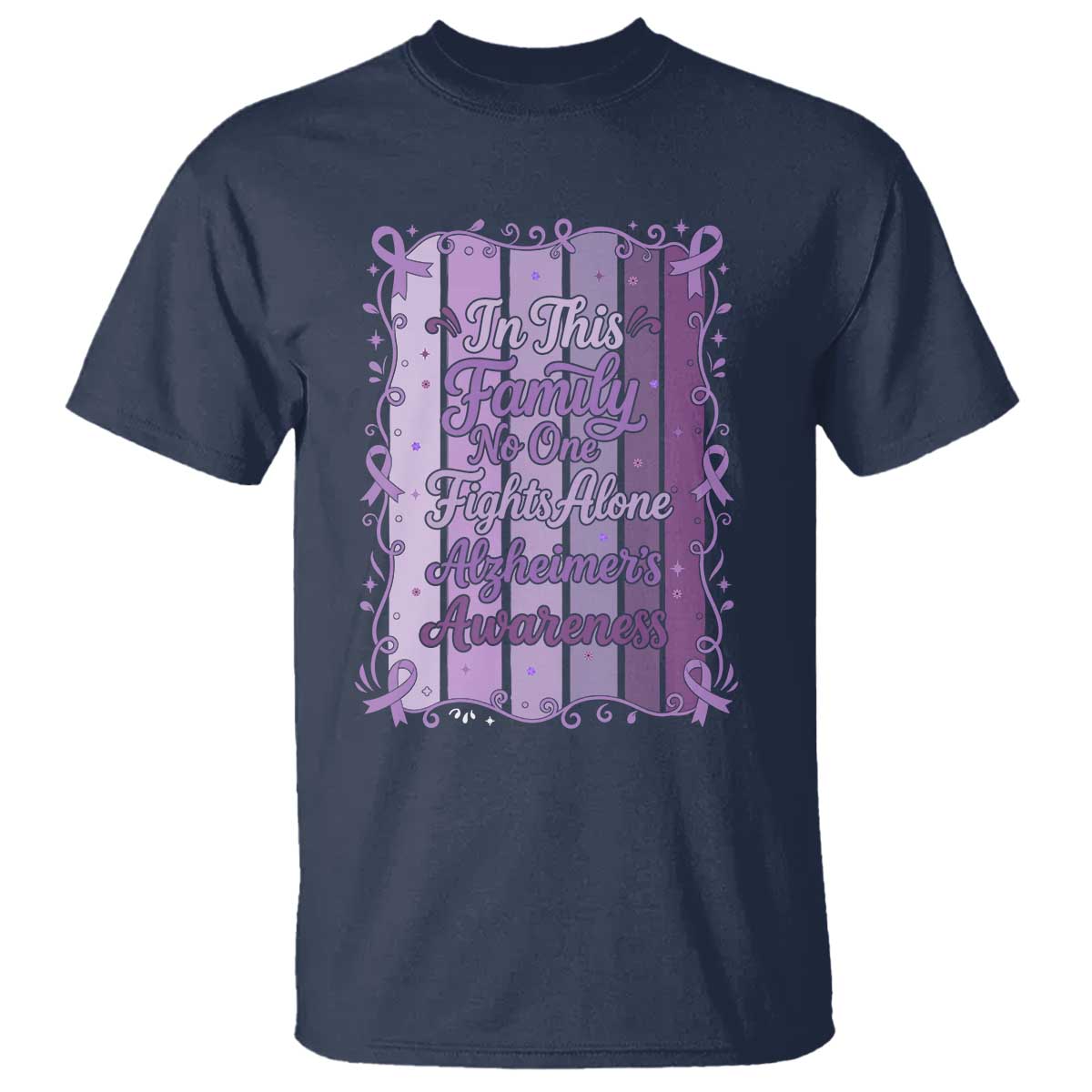 Purple Ribbon Alzheimers Caregiver Squad Gift T Shirt In This Family We Support Together