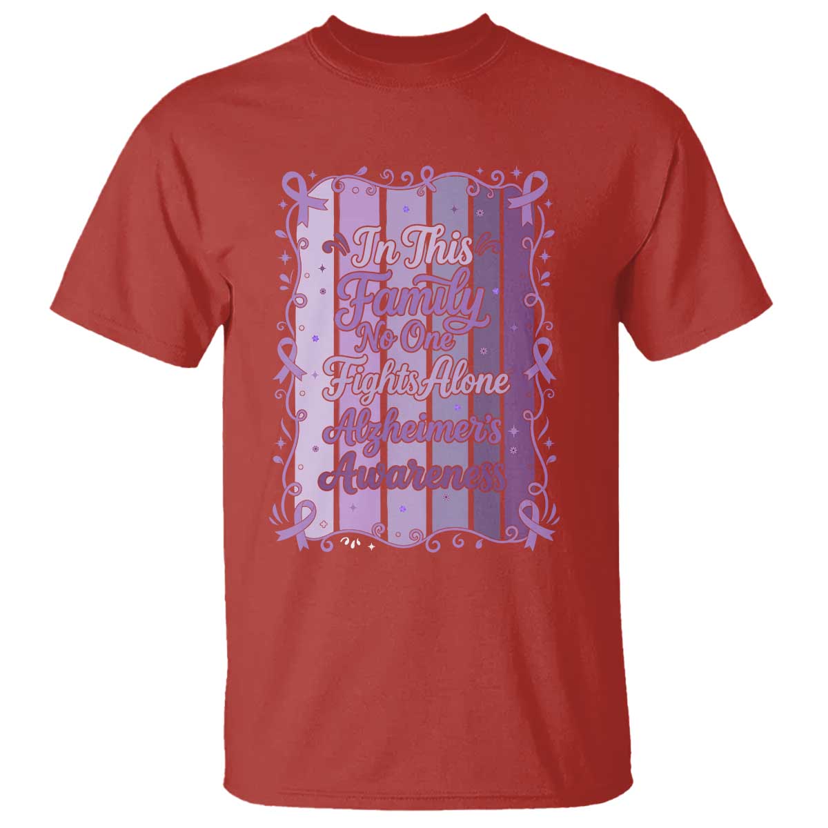 Purple Ribbon Alzheimers Caregiver Squad Gift T Shirt In This Family We Support Together