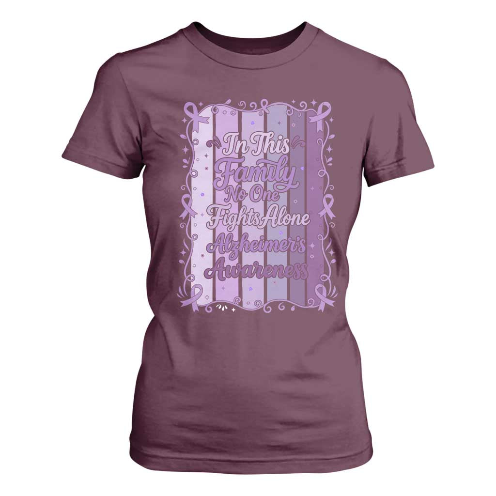 Purple Ribbon Alzheimers Caregiver Squad Gift T Shirt For Women In This Family We Support Together