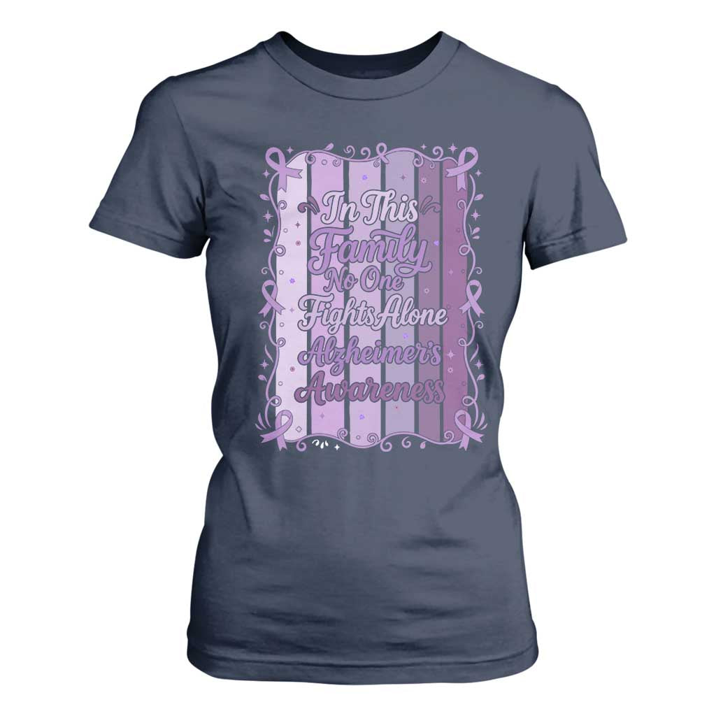 Purple Ribbon Alzheimers Caregiver Squad Gift T Shirt For Women In This Family We Support Together
