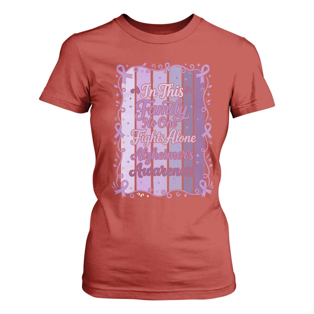 Purple Ribbon Alzheimers Caregiver Squad Gift T Shirt For Women In This Family We Support Together