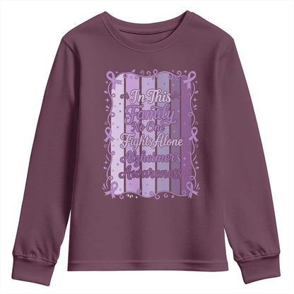 Purple Ribbon Alzheimers Caregiver Squad Gift Youth Sweatshirt In This Family We Support Together