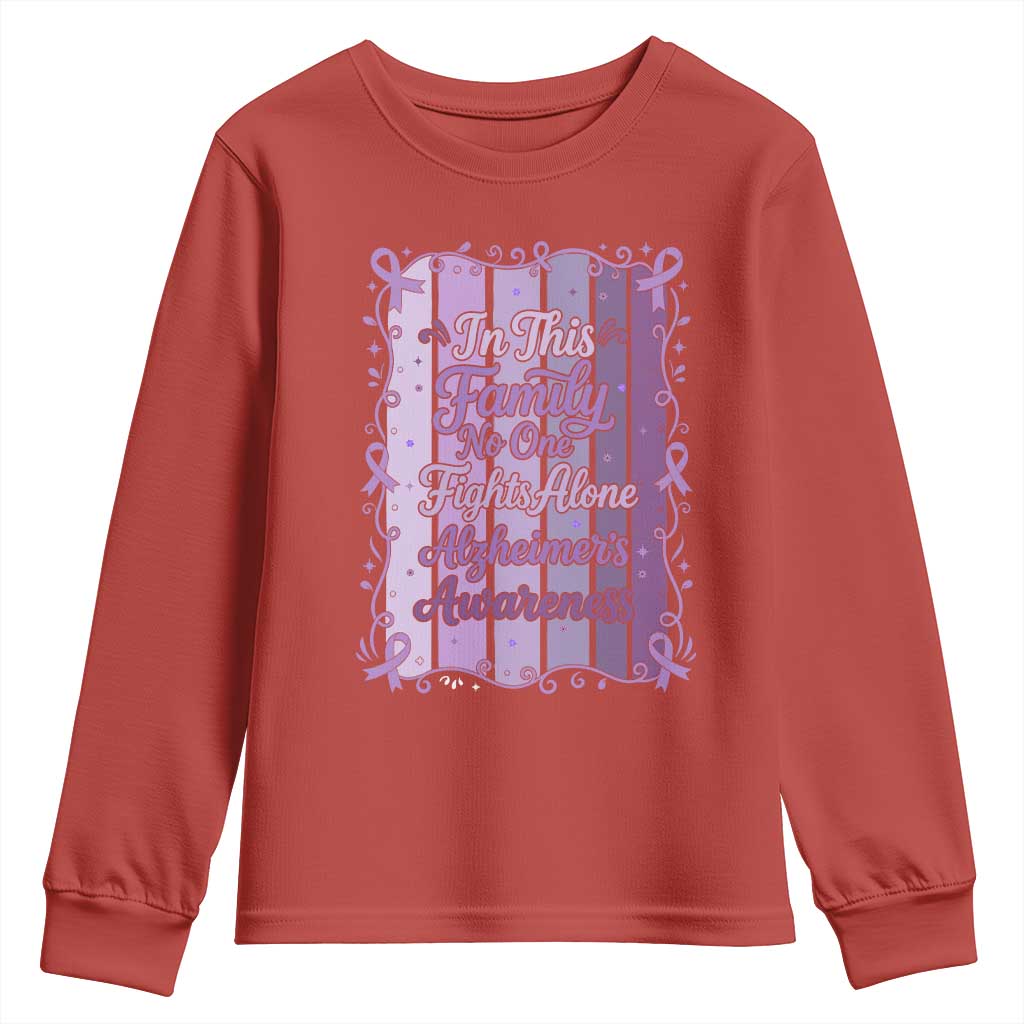 Purple Ribbon Alzheimers Caregiver Squad Gift Youth Sweatshirt In This Family We Support Together