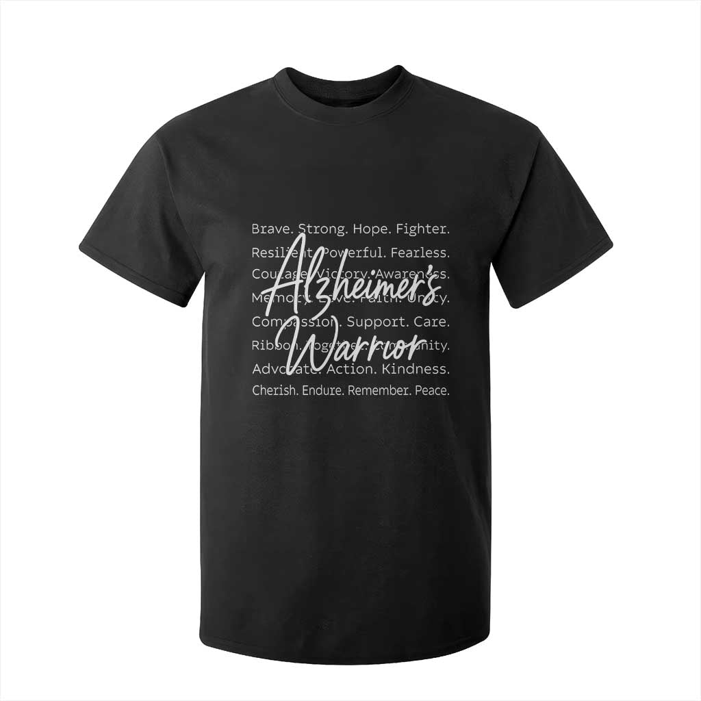 Alzheimers Warrior Purple Ribbon Support Word Cloud Typography T Shirt For Kid
