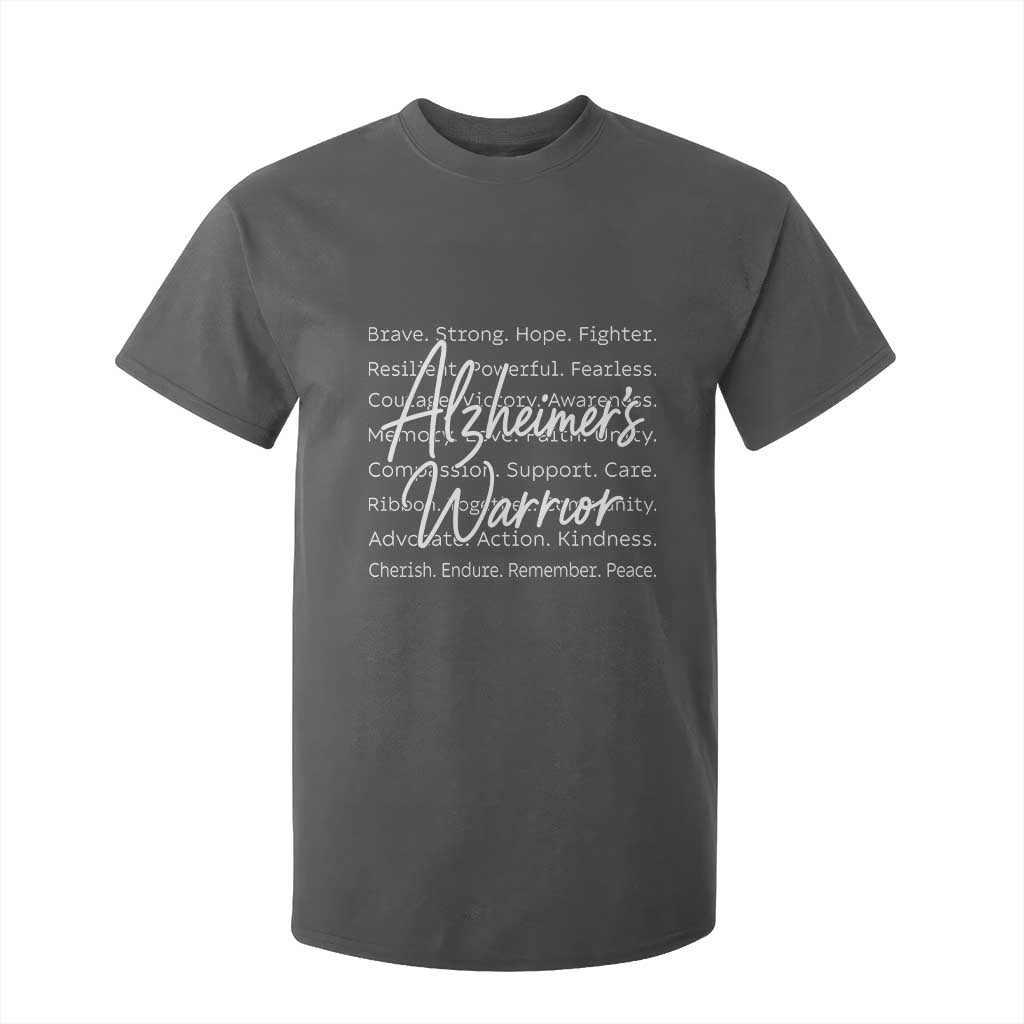 Alzheimers Warrior Purple Ribbon Support Word Cloud Typography T Shirt For Kid