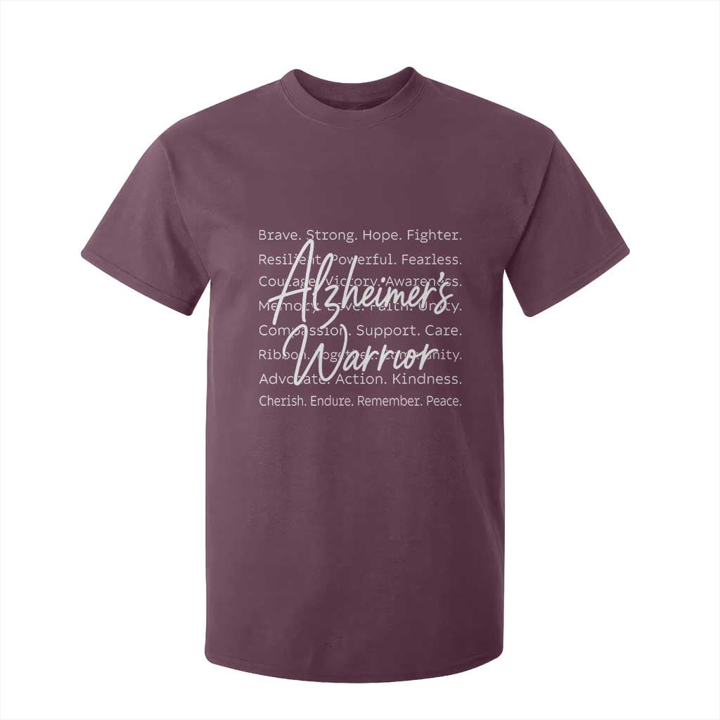 Alzheimers Warrior Purple Ribbon Support Word Cloud Typography T Shirt For Kid