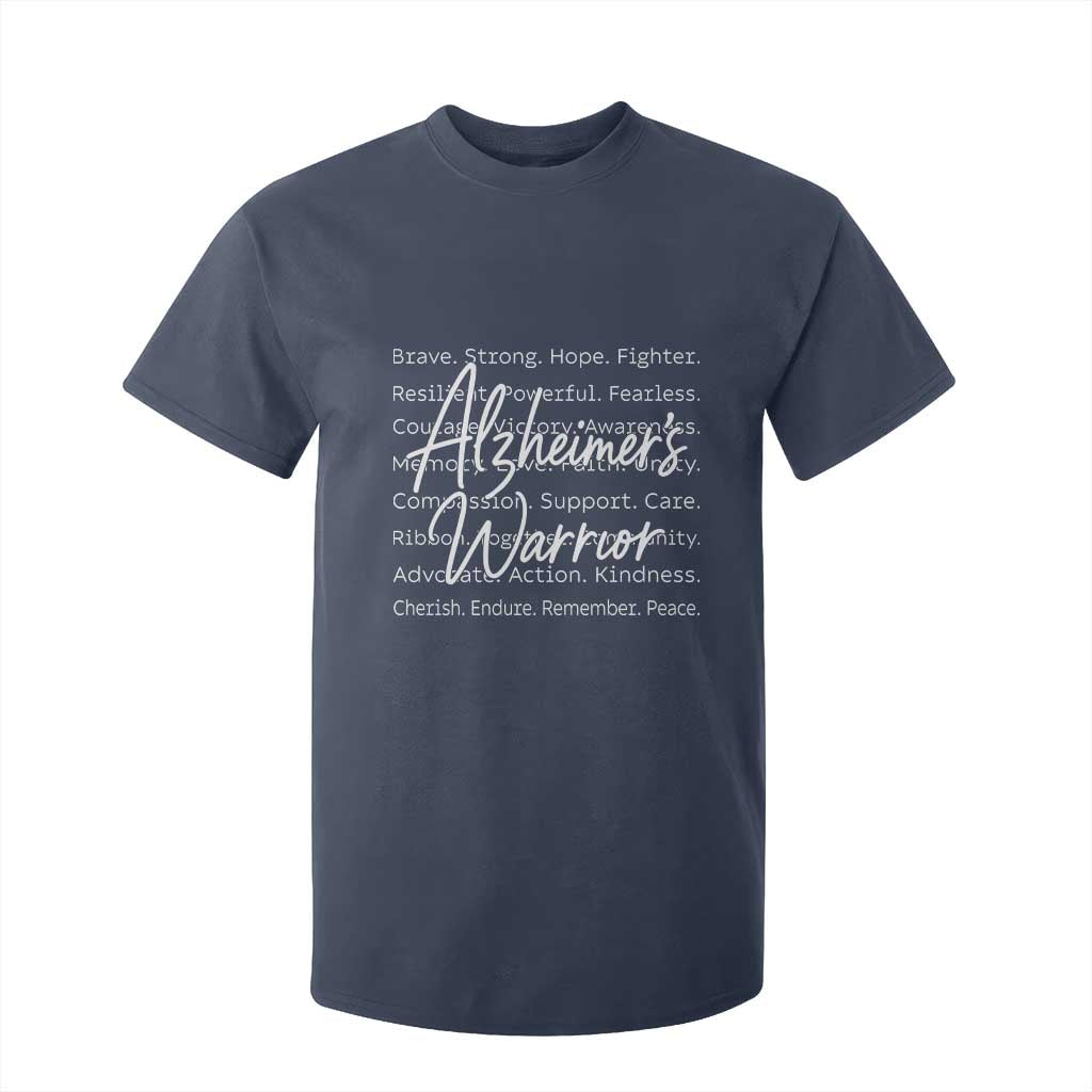 Alzheimers Warrior Purple Ribbon Support Word Cloud Typography T Shirt For Kid