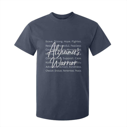 Alzheimers Warrior Purple Ribbon Support Word Cloud Typography T Shirt For Kid