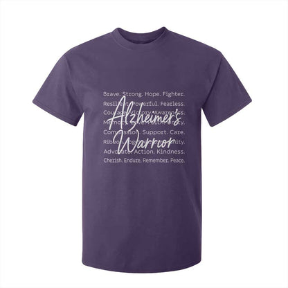 Alzheimers Warrior Purple Ribbon Support Word Cloud Typography T Shirt For Kid