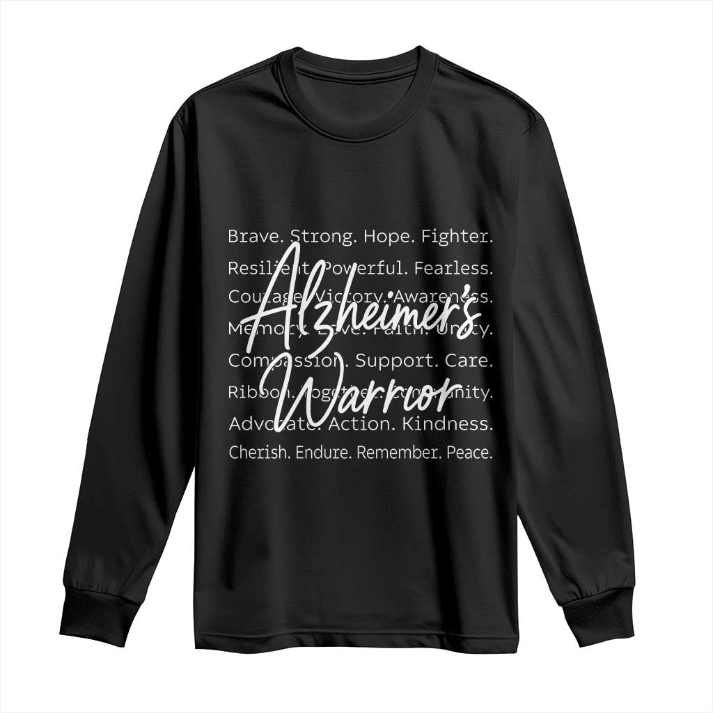 Alzheimers Warrior Purple Ribbon Support Word Cloud Typography Long Sleeve Shirt