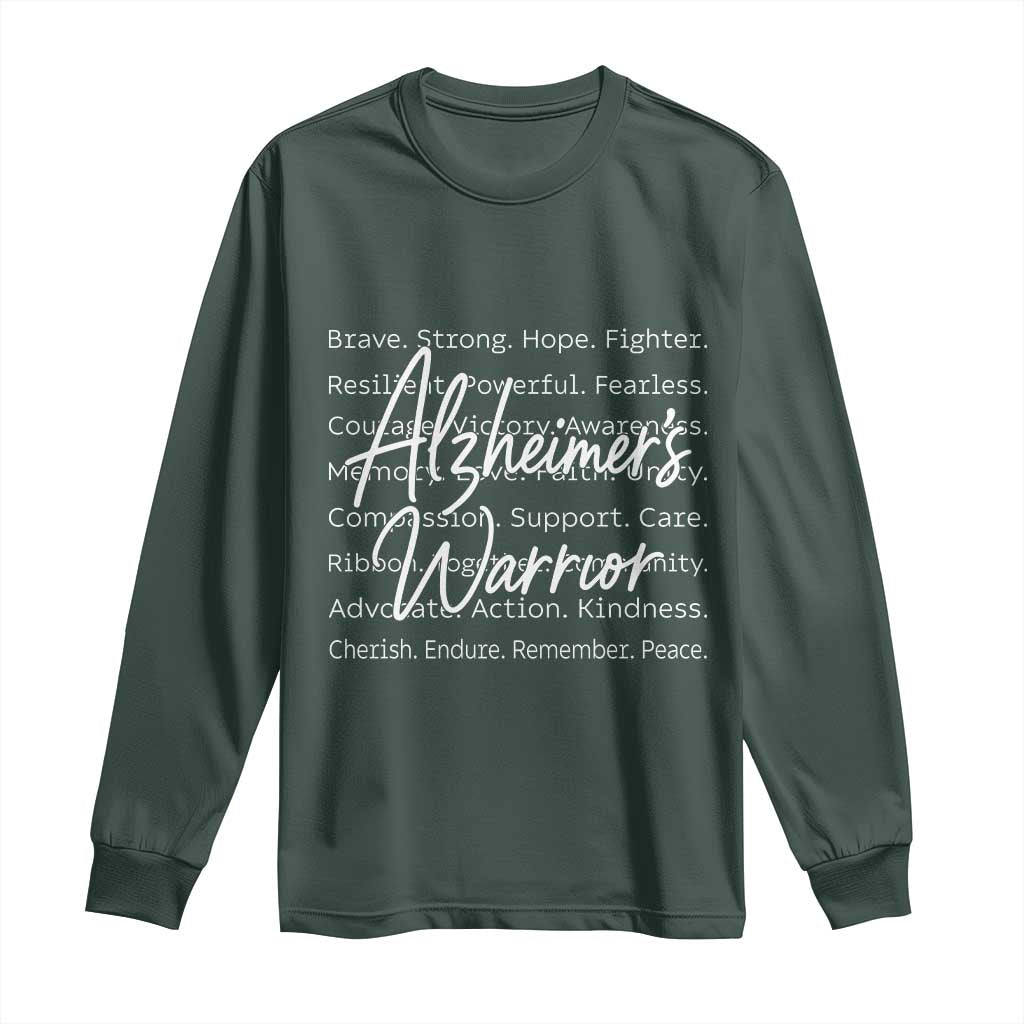 Alzheimers Warrior Purple Ribbon Support Word Cloud Typography Long Sleeve Shirt
