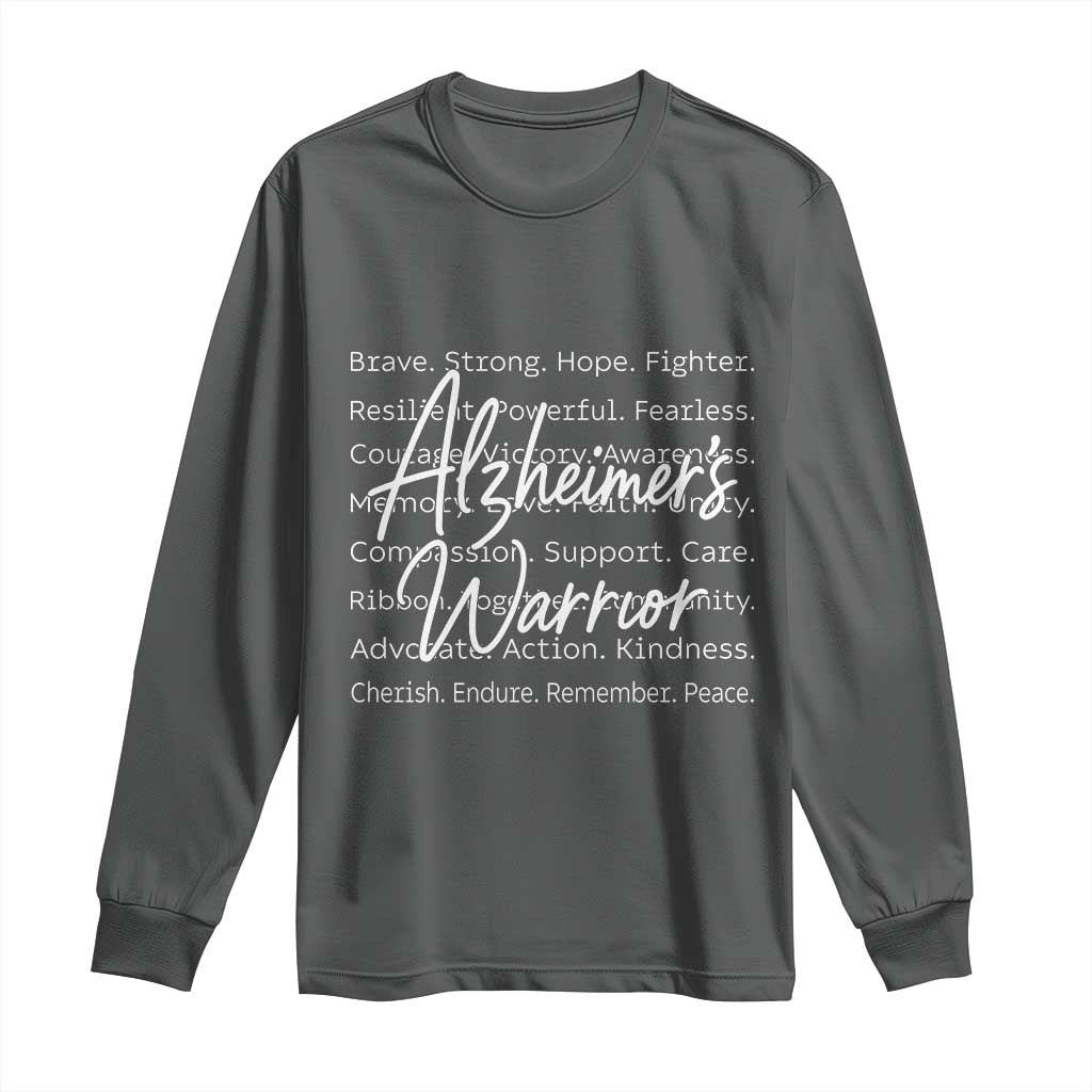 Alzheimers Warrior Purple Ribbon Support Word Cloud Typography Long Sleeve Shirt