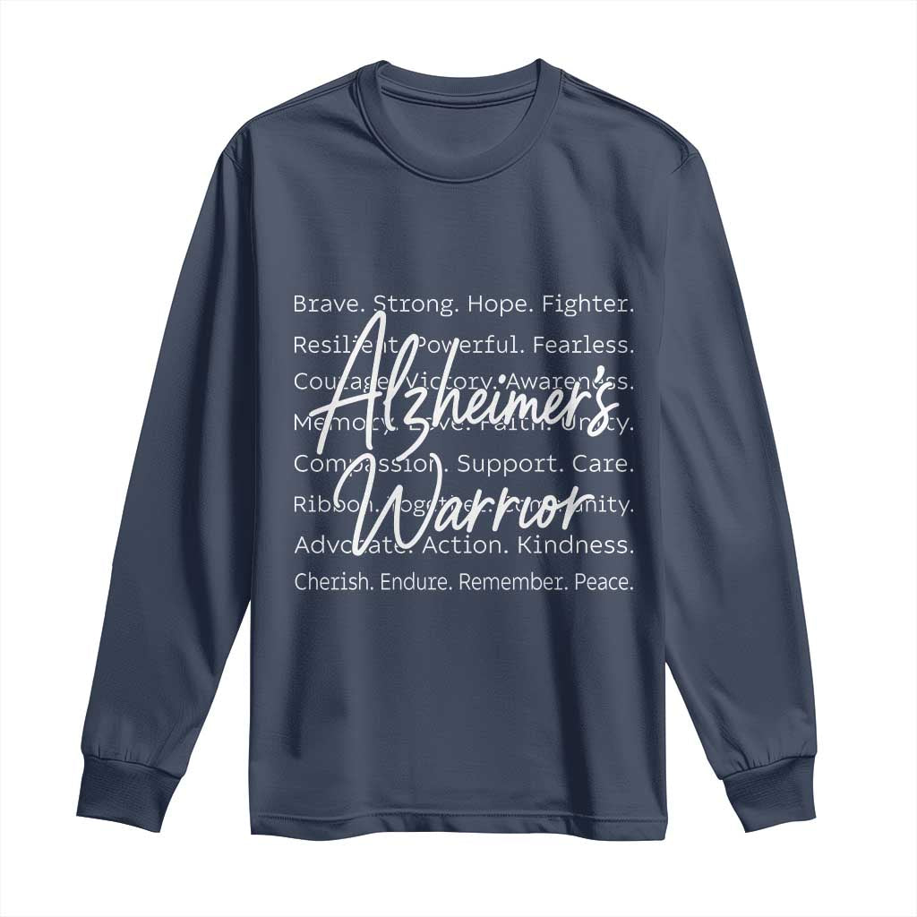 Alzheimers Warrior Purple Ribbon Support Word Cloud Typography Long Sleeve Shirt