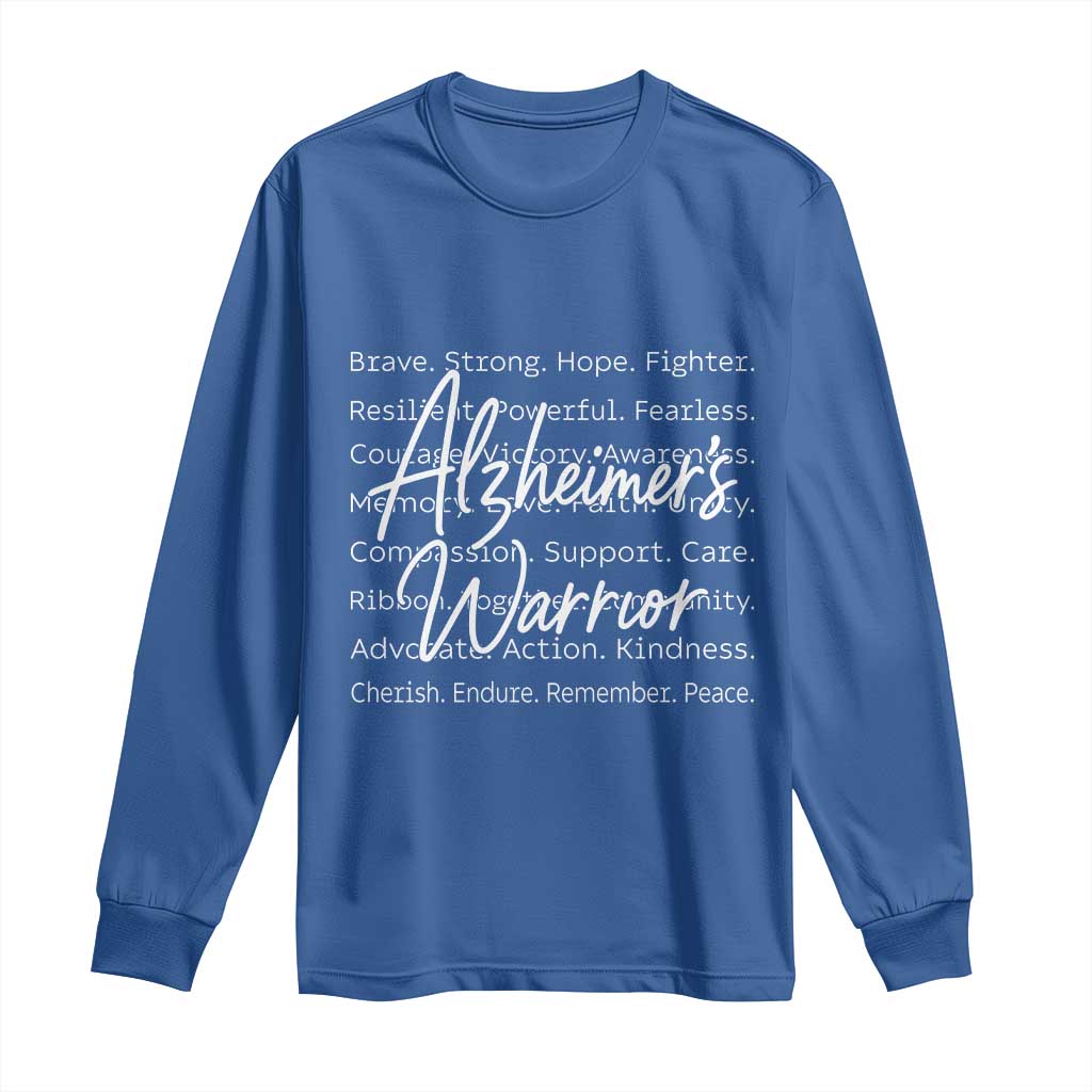 Alzheimers Warrior Purple Ribbon Support Word Cloud Typography Long Sleeve Shirt