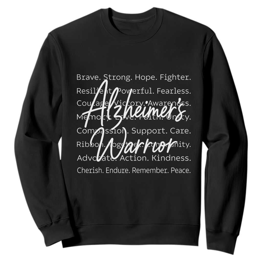 Alzheimers Warrior Purple Ribbon Support Word Cloud Typography Sweatshirt