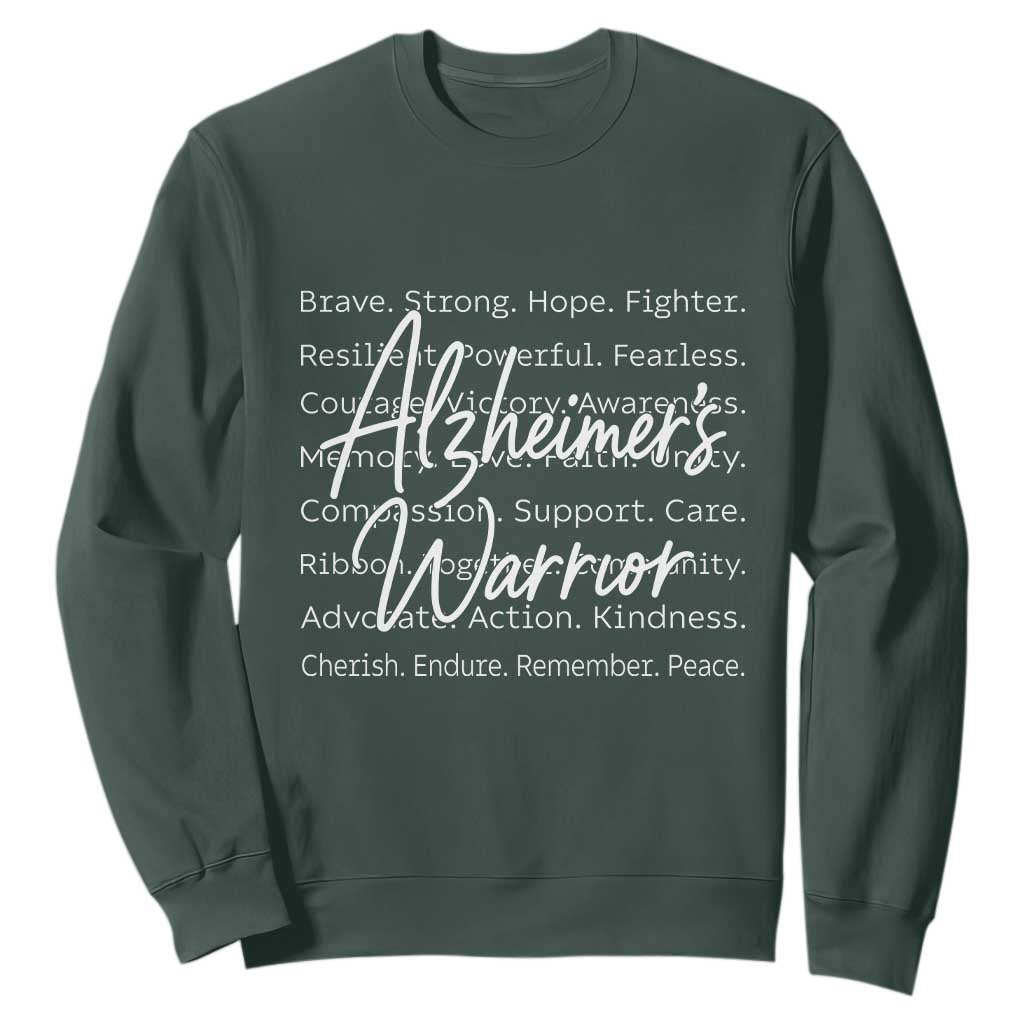 Alzheimers Warrior Purple Ribbon Support Word Cloud Typography Sweatshirt