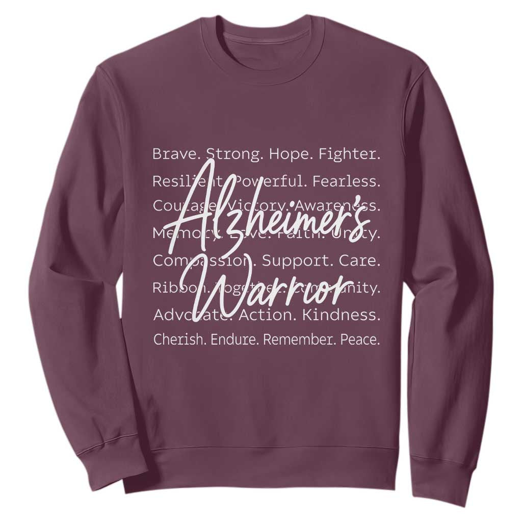 Alzheimers Warrior Purple Ribbon Support Word Cloud Typography Sweatshirt