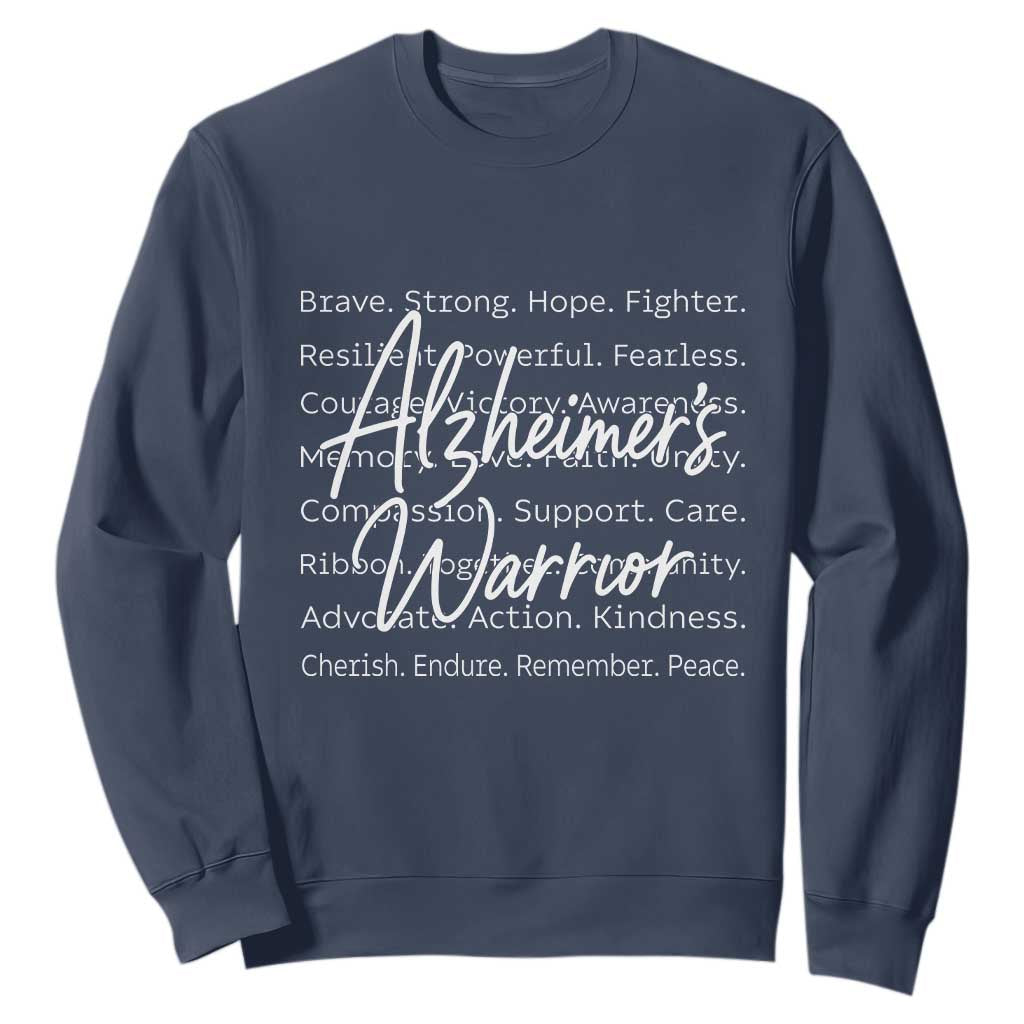 Alzheimers Warrior Purple Ribbon Support Word Cloud Typography Sweatshirt