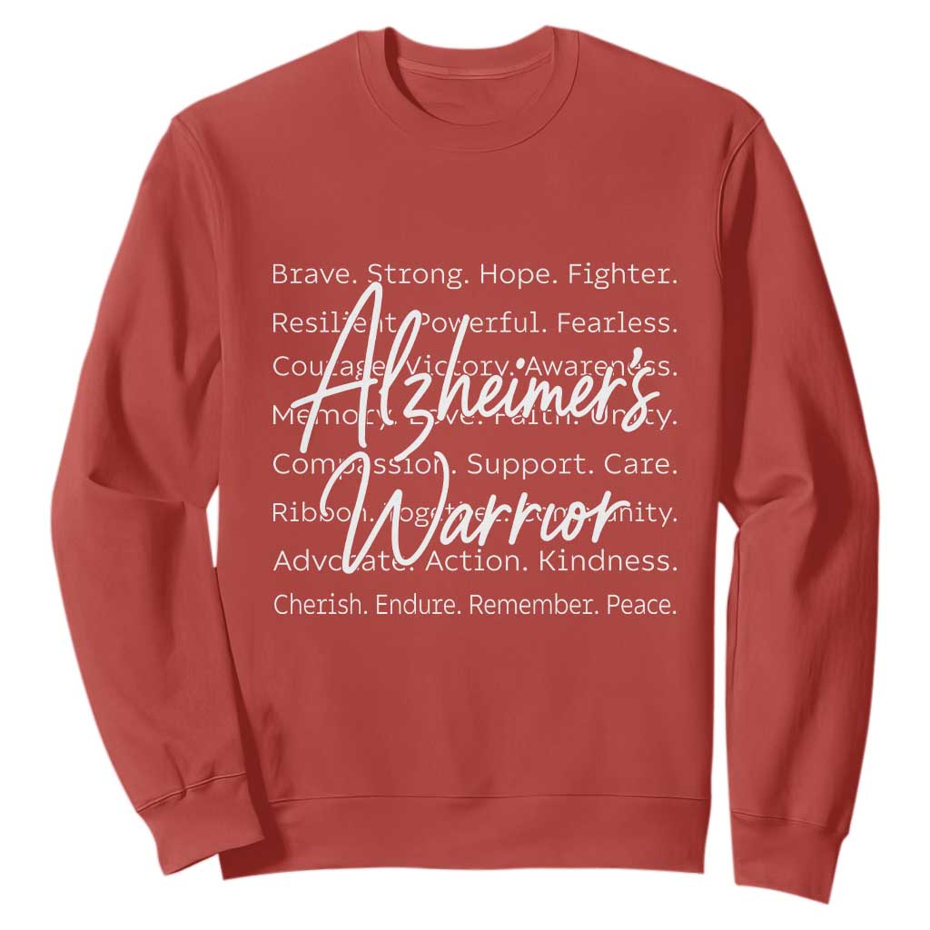 Alzheimers Warrior Purple Ribbon Support Word Cloud Typography Sweatshirt