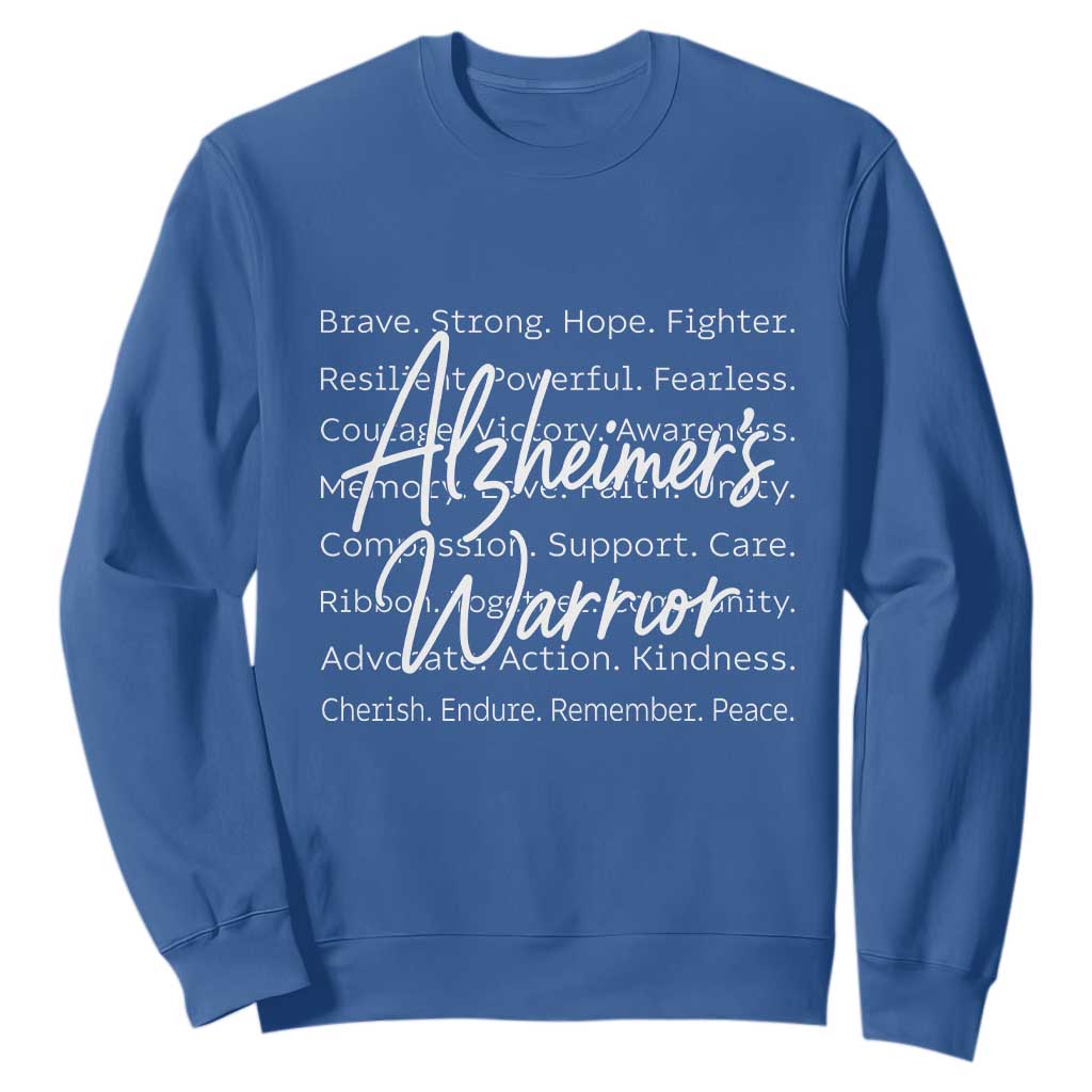 Alzheimers Warrior Purple Ribbon Support Word Cloud Typography Sweatshirt