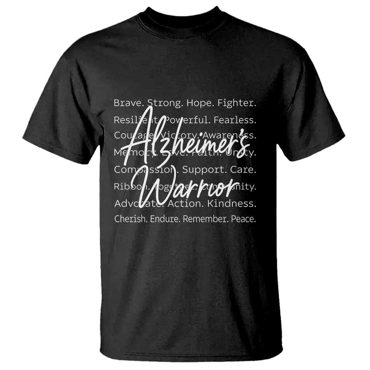 Alzheimers Warrior Purple Ribbon Support Word Cloud Typography T Shirt