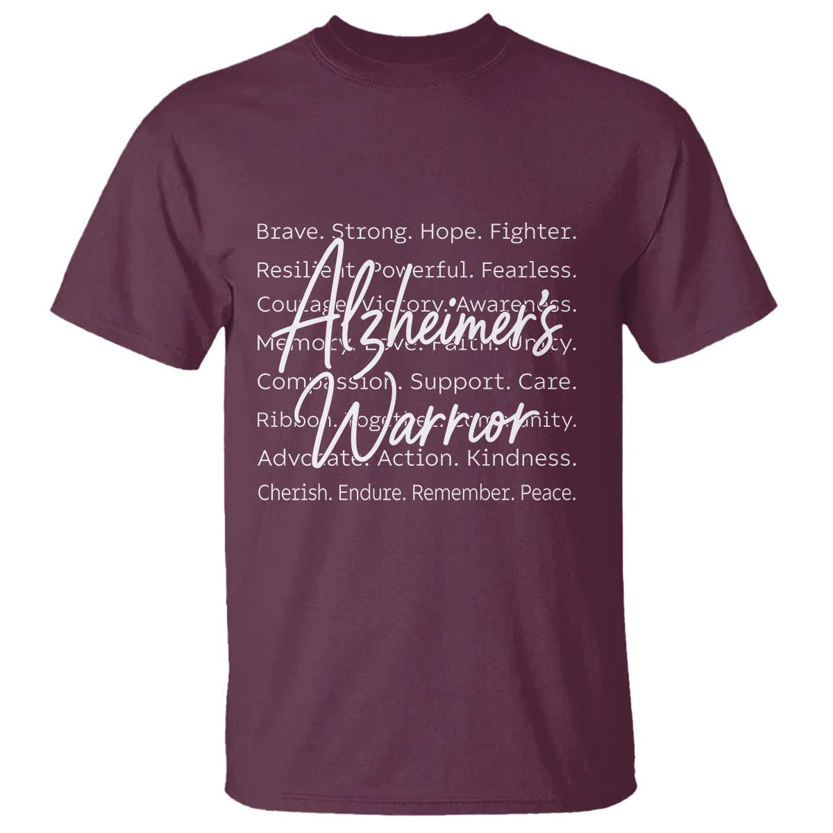 Alzheimers Warrior Purple Ribbon Support Word Cloud Typography T Shirt