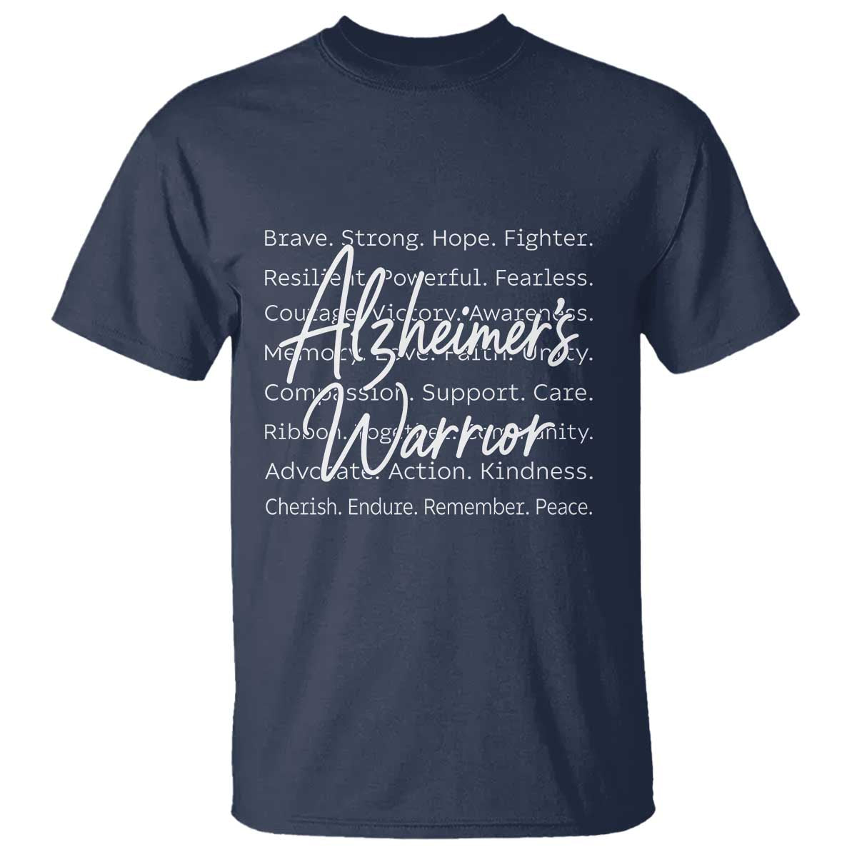 Alzheimers Warrior Purple Ribbon Support Word Cloud Typography T Shirt