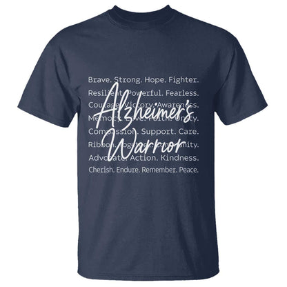 Alzheimers Warrior Purple Ribbon Support Word Cloud Typography T Shirt