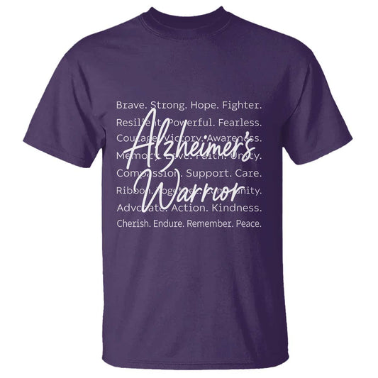 Alzheimers Warrior Purple Ribbon Support Word Cloud Typography T Shirt