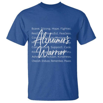 Alzheimers Warrior Purple Ribbon Support Word Cloud Typography T Shirt