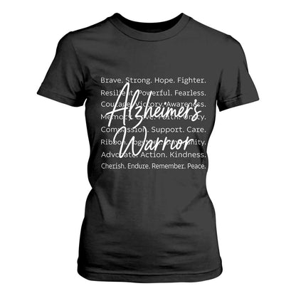 Alzheimers Warrior Purple Ribbon Support Word Cloud Typography T Shirt For Women
