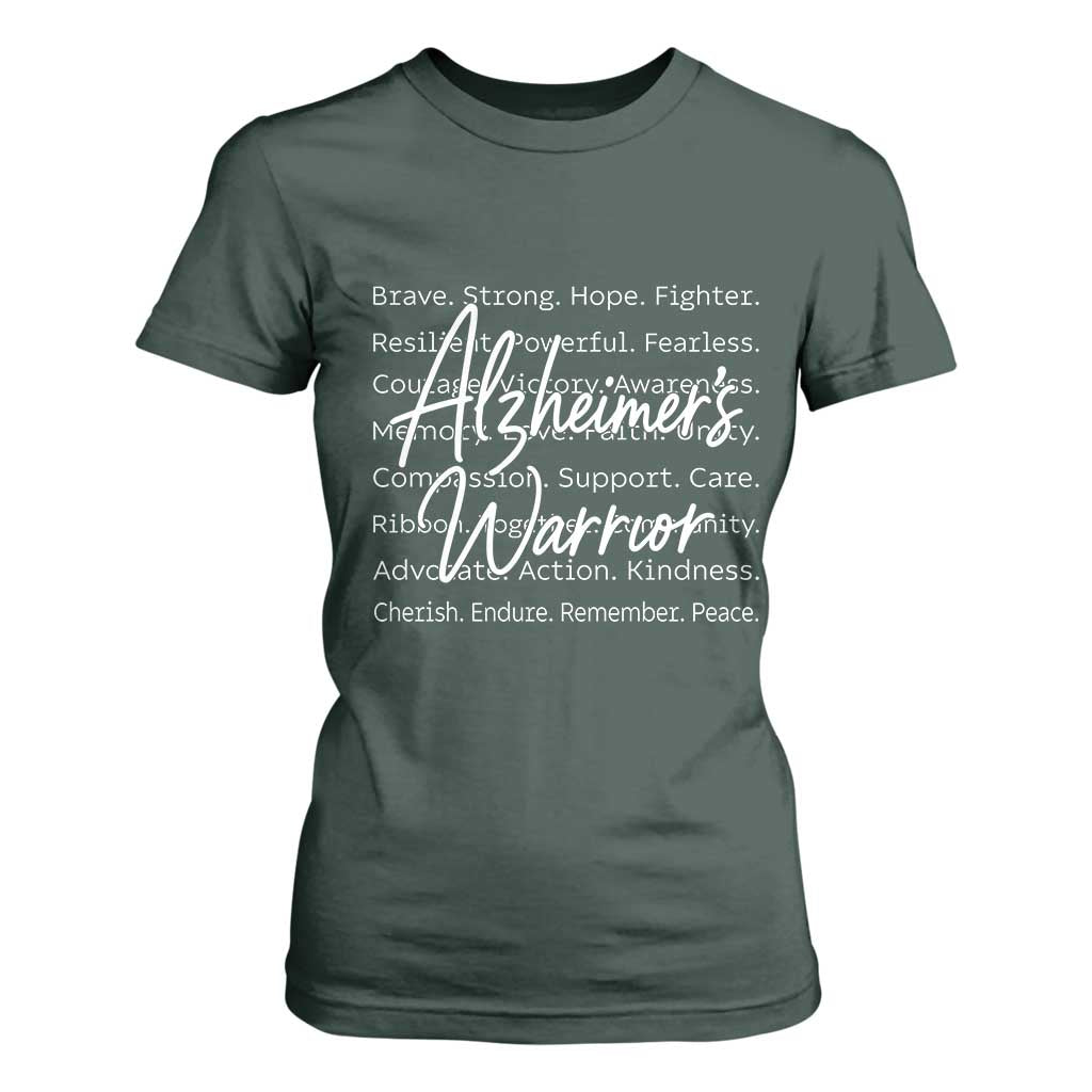 Alzheimers Warrior Purple Ribbon Support Word Cloud Typography T Shirt For Women