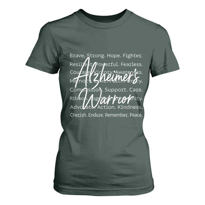 Alzheimers Warrior Purple Ribbon Support Word Cloud Typography T Shirt For Women