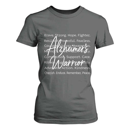Alzheimers Warrior Purple Ribbon Support Word Cloud Typography T Shirt For Women
