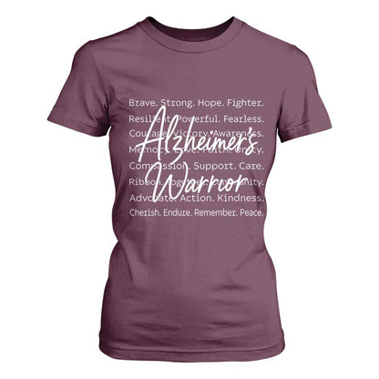 Alzheimers Warrior Purple Ribbon Support Word Cloud Typography T Shirt For Women