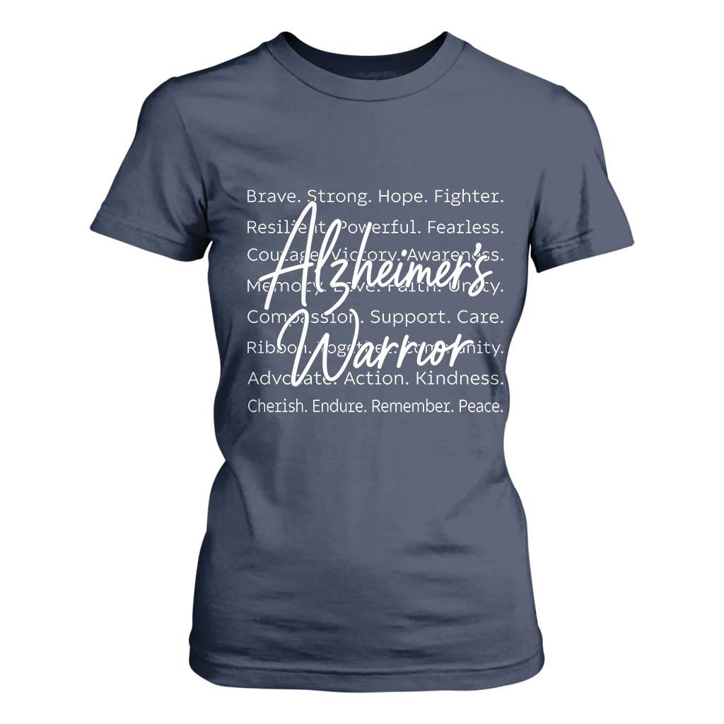 Alzheimers Warrior Purple Ribbon Support Word Cloud Typography T Shirt For Women