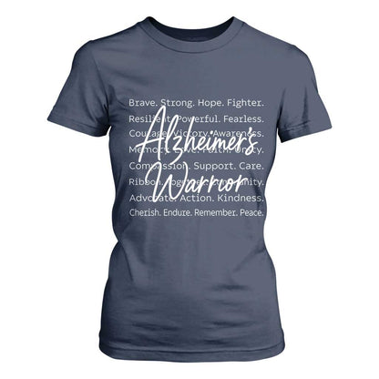 Alzheimers Warrior Purple Ribbon Support Word Cloud Typography T Shirt For Women