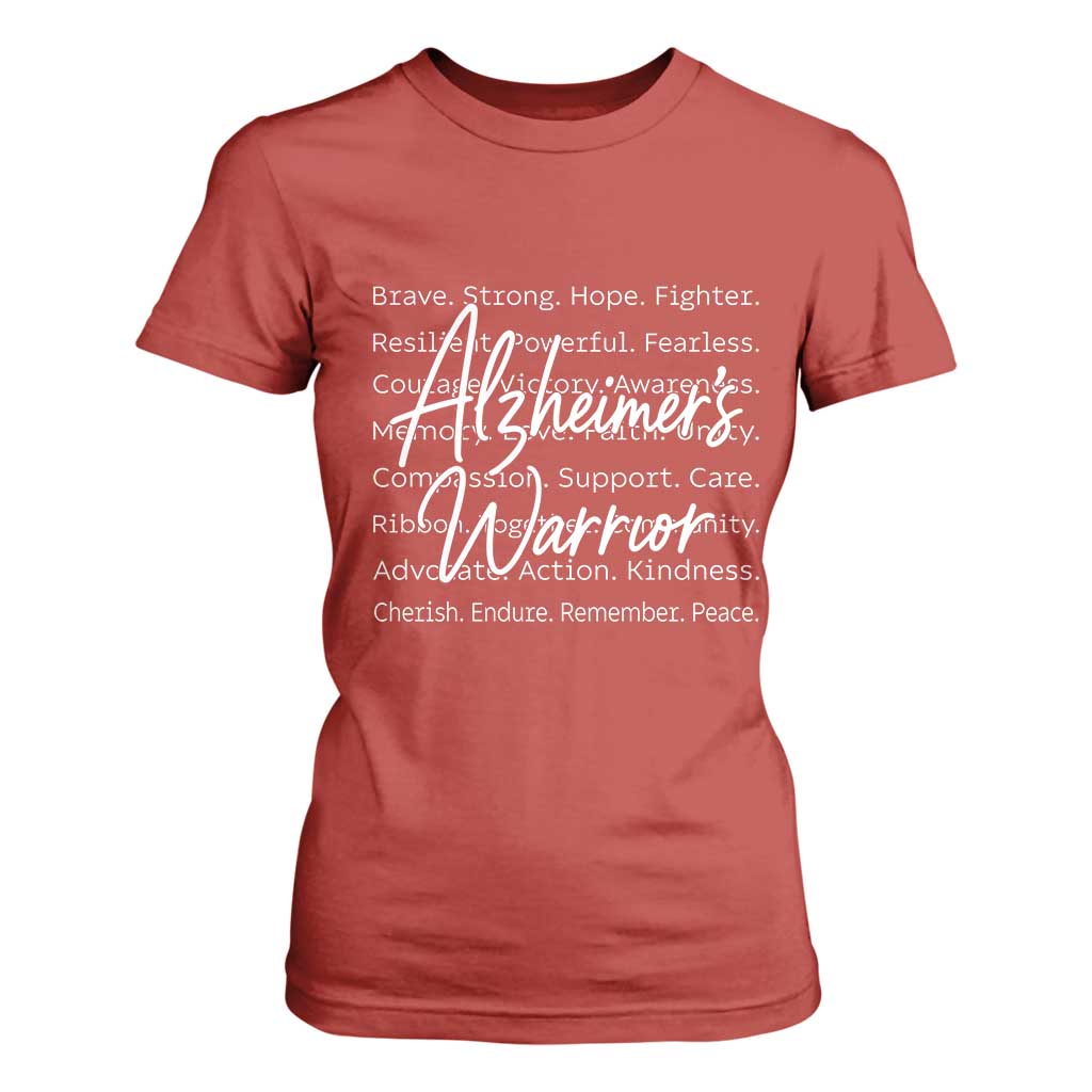 Alzheimers Warrior Purple Ribbon Support Word Cloud Typography T Shirt For Women