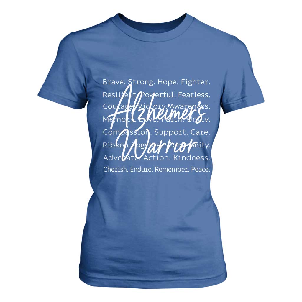 Alzheimers Warrior Purple Ribbon Support Word Cloud Typography T Shirt For Women