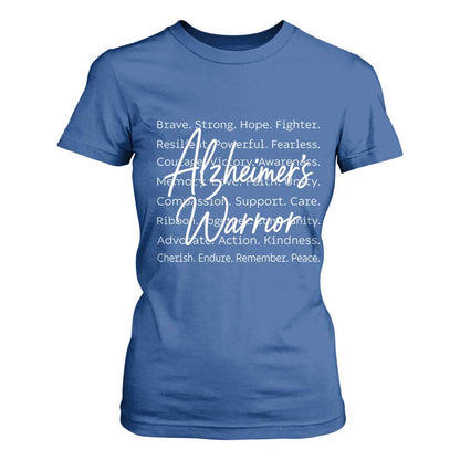 Alzheimers Warrior Purple Ribbon Support Word Cloud Typography T Shirt For Women