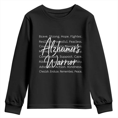 Alzheimers Warrior Purple Ribbon Support Word Cloud Typography Youth Sweatshirt