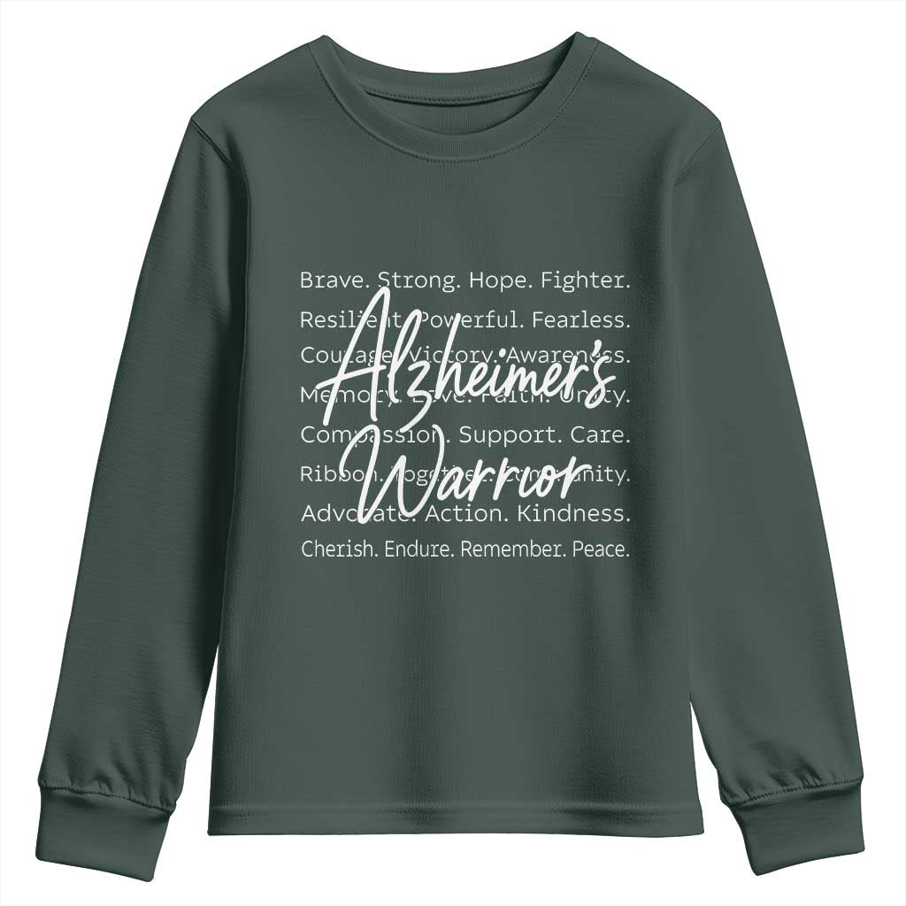 Alzheimers Warrior Purple Ribbon Support Word Cloud Typography Youth Sweatshirt